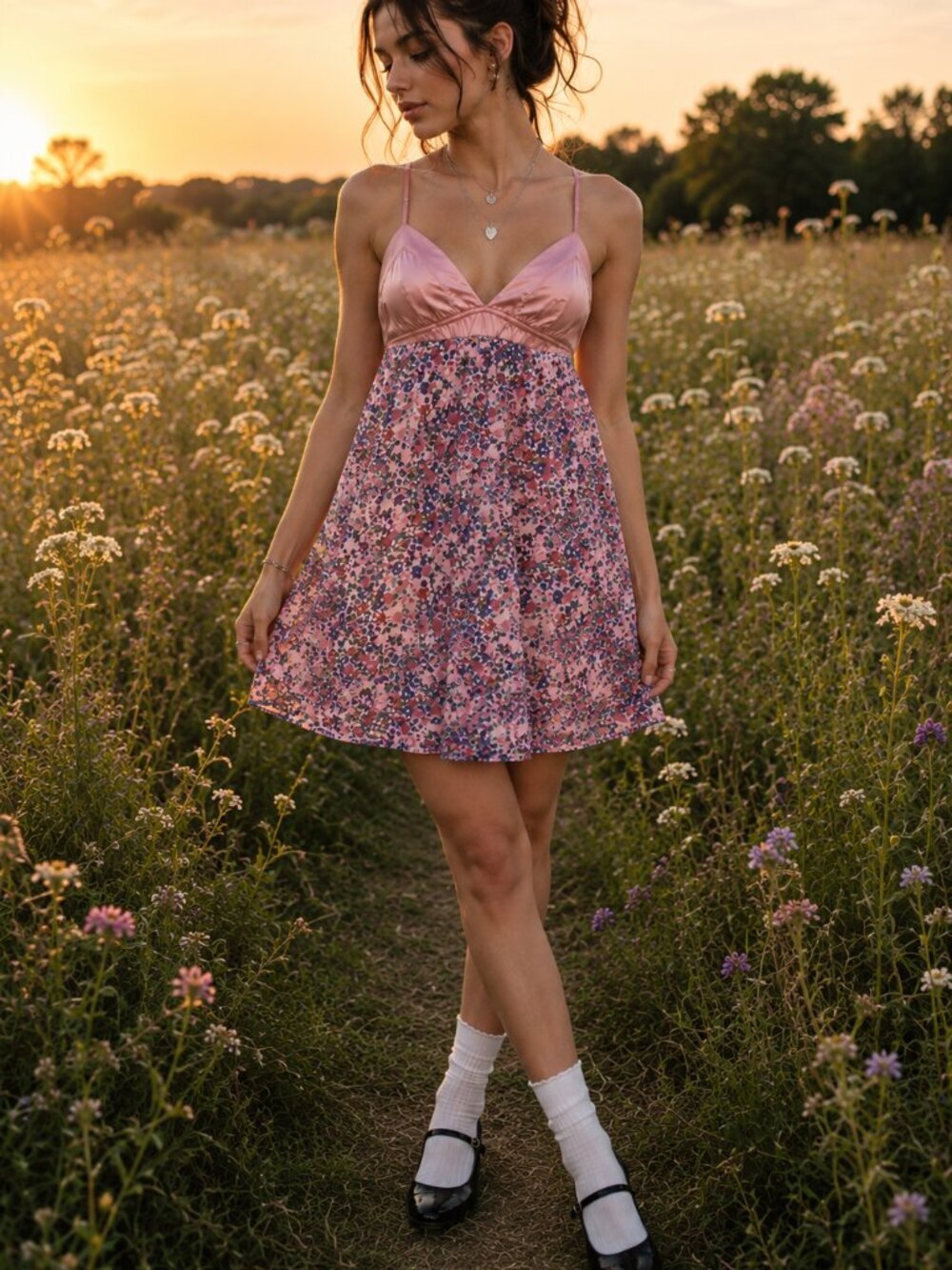 Vintage Forever 21 Floral Babydoll Mini Dress Pink Satin Indie Sleaze L